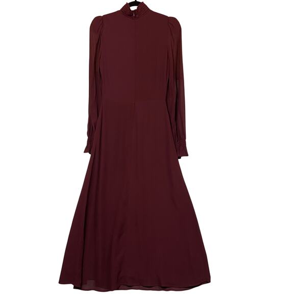 Reformation Stevie Midi Dress Claret Burgundy Mock Neck Side Slit Georgette‎ NWT - Picture 4 of 16